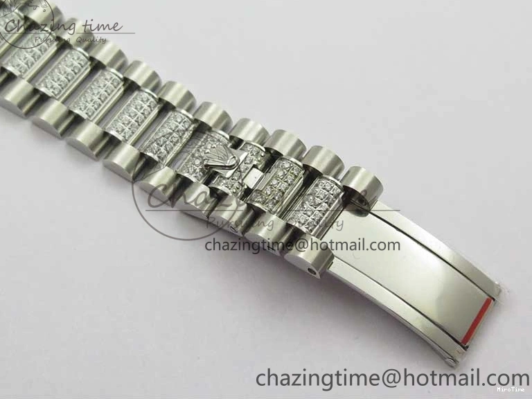 MiroTime 0309 SmoothTexture Day-Date 36mm 128239 SS Crystal BP Best Edition Black MOP Crystal Marker Dial on SS President Bracelet A 2681